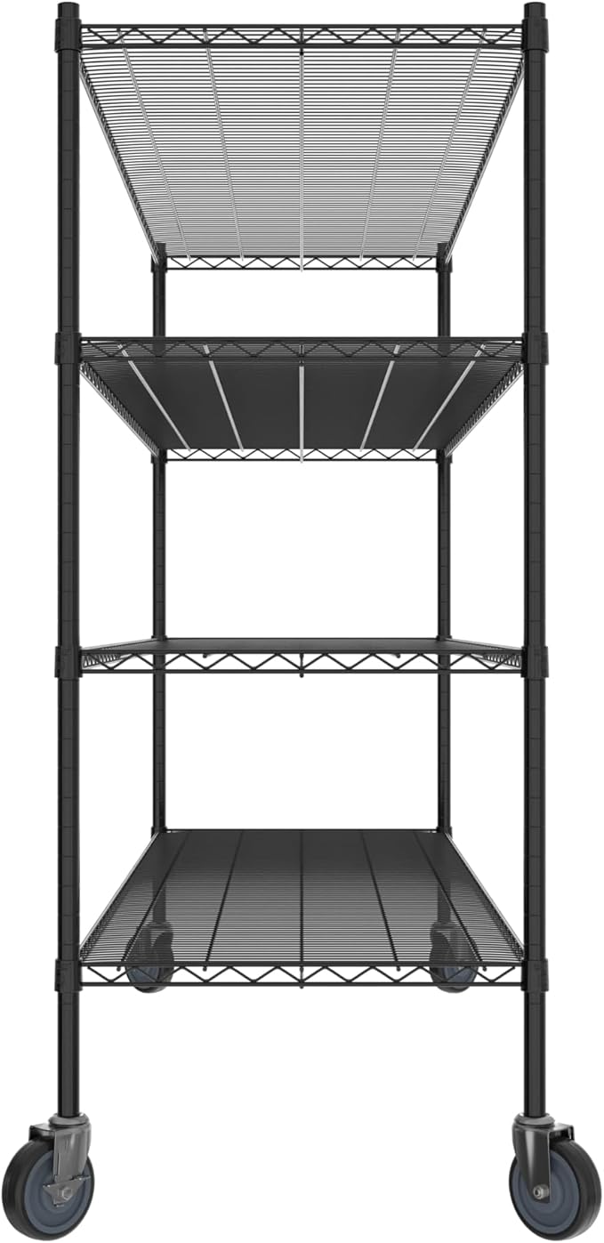Commercial NSF Listed Black Epoxy Mobile Wire Shelving Kit 24" x 72" x 60", with 4 Shelves Perfect for Warehouse, Walk-in Refrigerator, Freezer, Grocery Store, Restaurant, Dishroom
