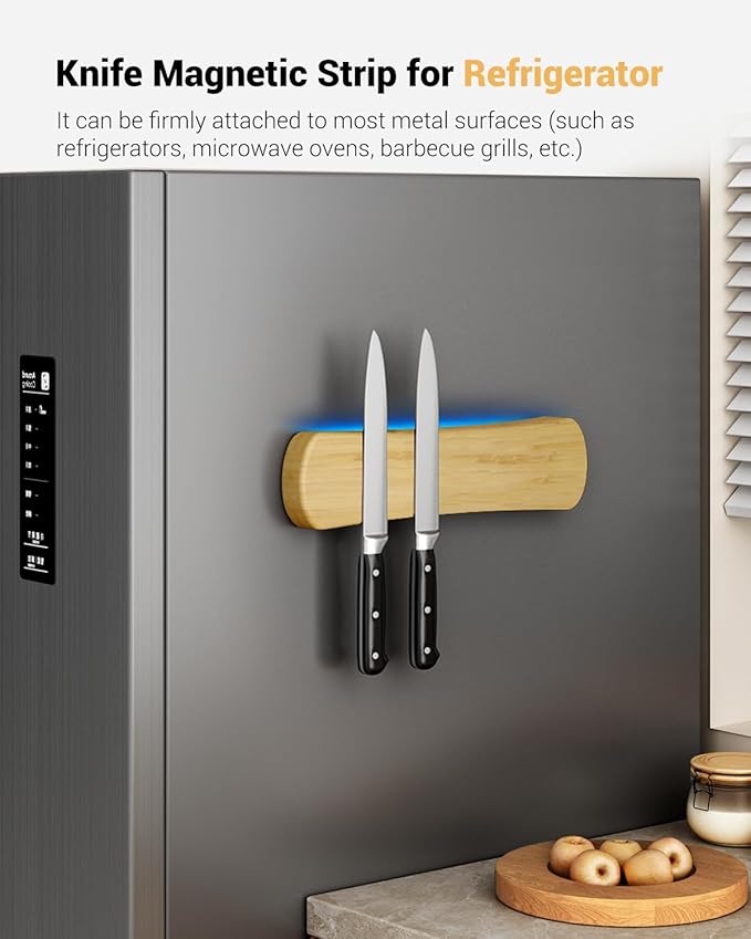 Magnetic Knife Holder for Wall, 10 Inch Bamboo Strong Magnetic Knife Strip, Small Kitchen Storage Space Savers, Rv/Apartment/Farmhouse Accessories Organizer, Housewarming Gifts for New Home
