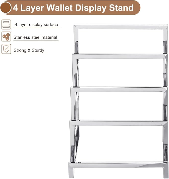 uxcell Clutch Purse Display Stand 4 Layer Wallet Display Rack Metal Clutch Holder Riser for Home Retail Store Supplies - Silver