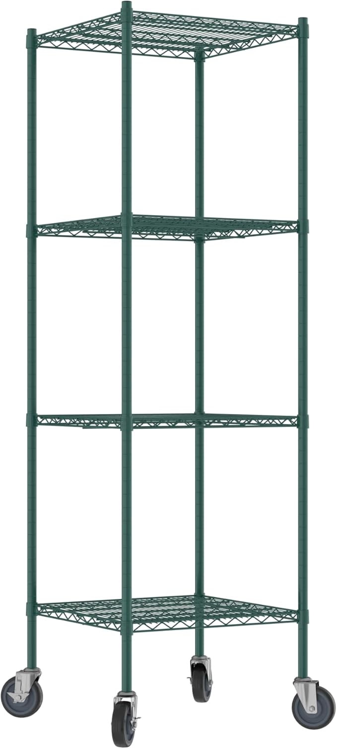 Commercial NSF Listed Green Epoxy Mobile Wire Shelving Kit 24" x 24" x 80", with 4 Shelves Perfect for Warehouse, Walk-in Refrigerator, Freezer, Grocery Store, Restaurant, Dishroom