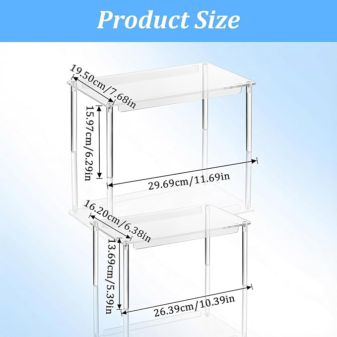 Clear Acrylic Cabinet Organizer, Set of 4 Stackable Shelf Risers, Spice Rack for Kitchen Pantry Storage, Countertop and Desk Organizer, House Essential Gift