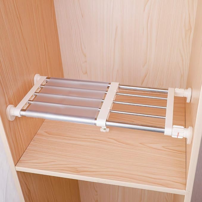 Hershii Closet Tension Shelf & Rod Expandable Metal Storage Rack Adjustable Organizer DIY Divider Separator for Cabinet Wardrobe Cupboard Kitchen Bathroom，15.74-23.62inches | Organizer, DIY, Divider, Separator, for Cabinet, for Wardrobe