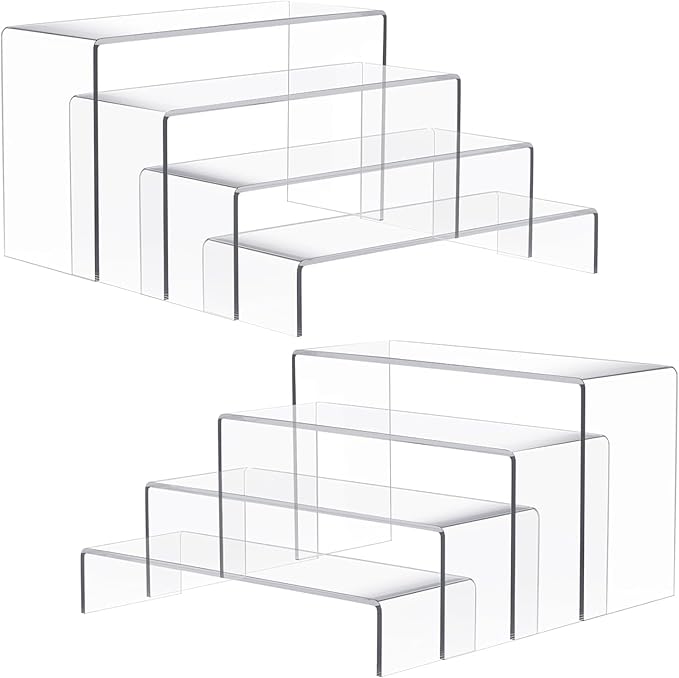 Anglelife 2 Set Large Acrylic Risers, 8 Pcs Rectangular Clear Acrylic Display Stand, Display Risers Shelf for Retail Desktop Shoe Showcase Jewelry Funko Pop Figures