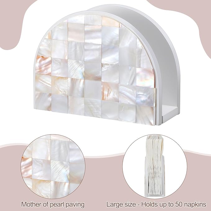 Mosaic Mother of Pearl Inlay Napkin Holder Modern Napkin Holder for Bedroom Bathroom or Office Table and Countertop Decoration