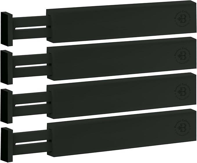 4 Pack Drawer Divider - Bamboo 2.6" High, 12.5-17" Adjustable Drawer Organizers for Clothes, Expandable Dresser Separators in Bedroom, Bathroom, Kitchen, Office Organization and Storage (Black)