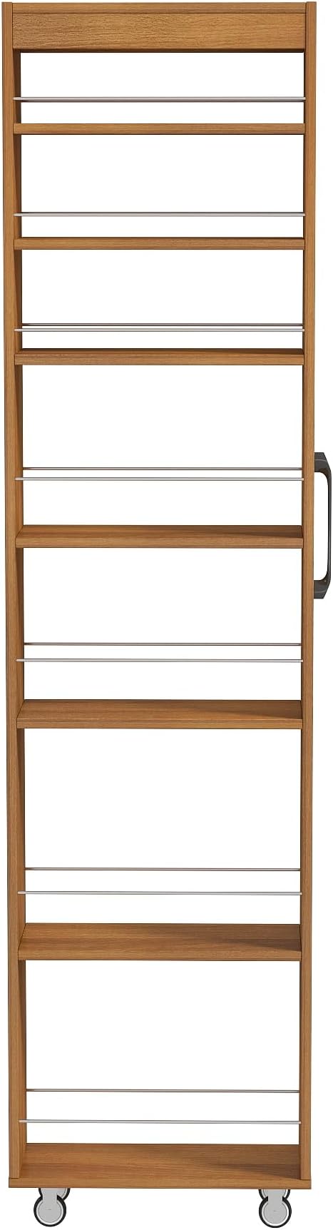 7-Tier Slim Pull-Out Storage Cart with Wheels – Multi-Functional Mobile Organizer, 7 Open Shelves + Top, Adjustable Height, Protection Bars, Perfect for Kitchen, Living Room & Narrow Spaces (Oak)