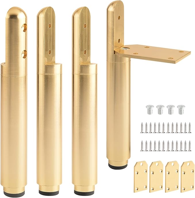 Metal Table Legs Set of 4 Adjustable Feet for Furniture Golden 4.9-7.2 Inch Nightstand Legs Brackets Bathroom Cabinet Feet Extenders Bed Support Feet