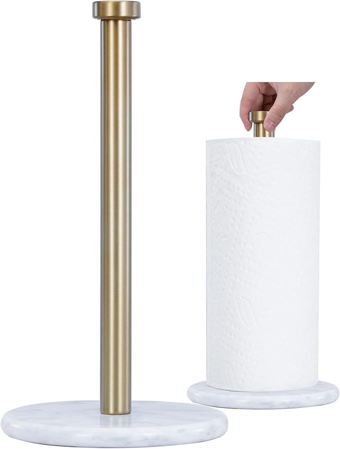 Paper Towel Holder with Marble Base - 13" x 7" Upright Paper Roll Dispenser with Heavy Non-Slip Base for Easy One-Handed Tear - for Countertops, Cabinets, and Bathrooms