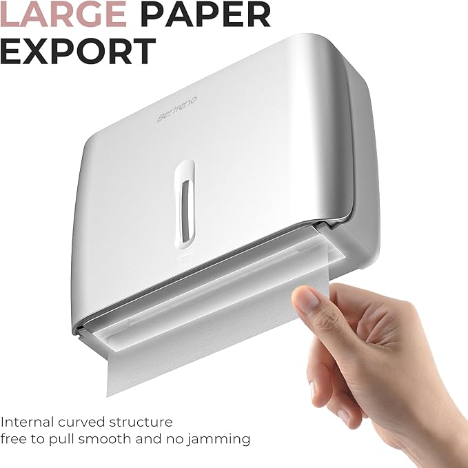 Commercial Paper Towel Dispenser Wall Mount Paper Hand Towel Dispenser Large Capacity 200 Multifold/Trifold/C Fold Paper Towel Dispenser Bathroom Adhesive Tissue Dispenser （Silver）