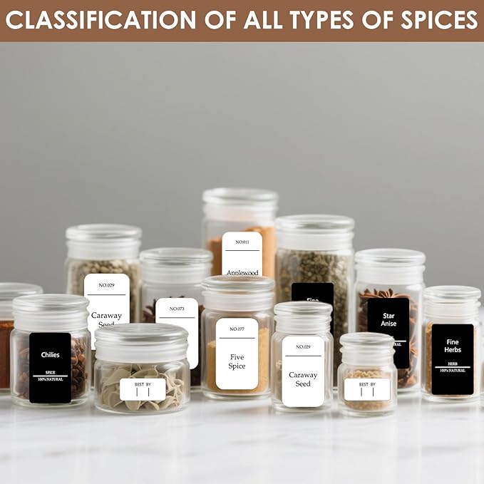 491 Pantry Labels for Containers, Preprinted Waterproof Stickers for Organizing Storage Bins, Spice Jar and Kitchen