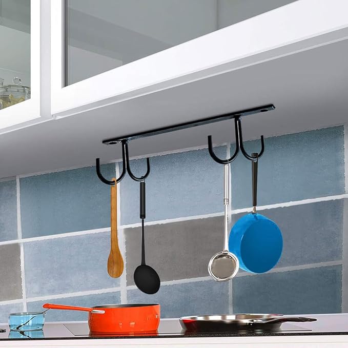 2 Set Under Cabinet Coffee Mug Holder Rack with Hooks Space-Saving Iron Cup Organizer for Kitchen Storage Draining Design for Clean Glass Cup Hanging and Multi-Purpose Use