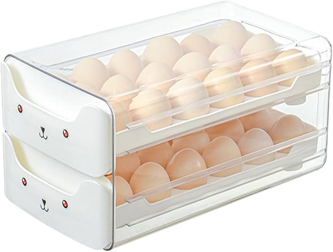 Egg Container Storage Box Double Layer Stackable Clear Plastic Drawer Design Egg Holder Organizer For Refrigerator Fridge 30.5x17x15cm