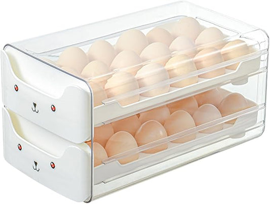 Egg Container Storage Box Double Layer Stackable Clear Plastic Drawer Design Egg Holder Organizer For Refrigerator Fridge 30.5x17x15cm
