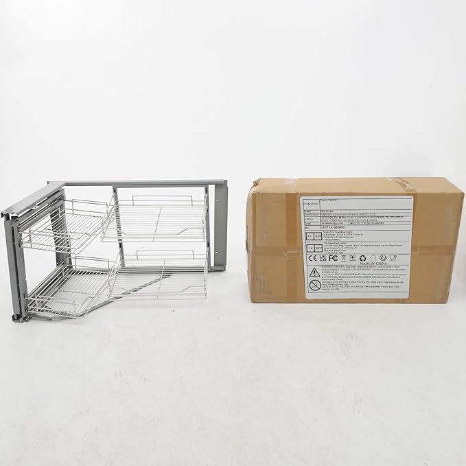 Stainless Steel Pull-Out Corner Cabinet Organizer - Heavy-Duty L-Shaped Kitchen Organizer with 4 Baskets, Left/Right Opening Adjustable for Pantry, Laundry & Cafe (Grey, 35.24"