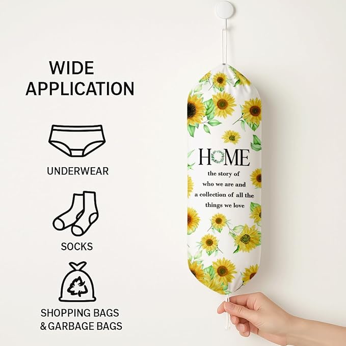 Sunflower Plastic Bag Holder, Home Sweet Plastic Bag Holder, Bags Holders for Plastics Bags Groceries Store, Reusable Trash Sack Storage Dispenser, Kitchen Gifts For Women Family Friends