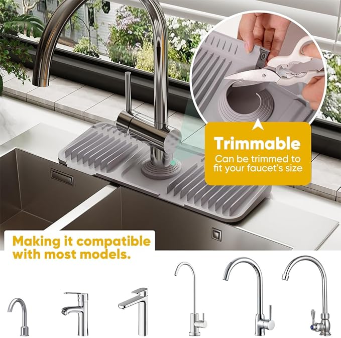 Silicone Kitchen Sink Splash Guard 2025 | Upgraded 24"x5.5" Faucet Mat with 6° Slope for Kitchen Batnroom | Anti-Slip Drip Catcher | Sink Protector Pad for Countertop Water Drain (Black)