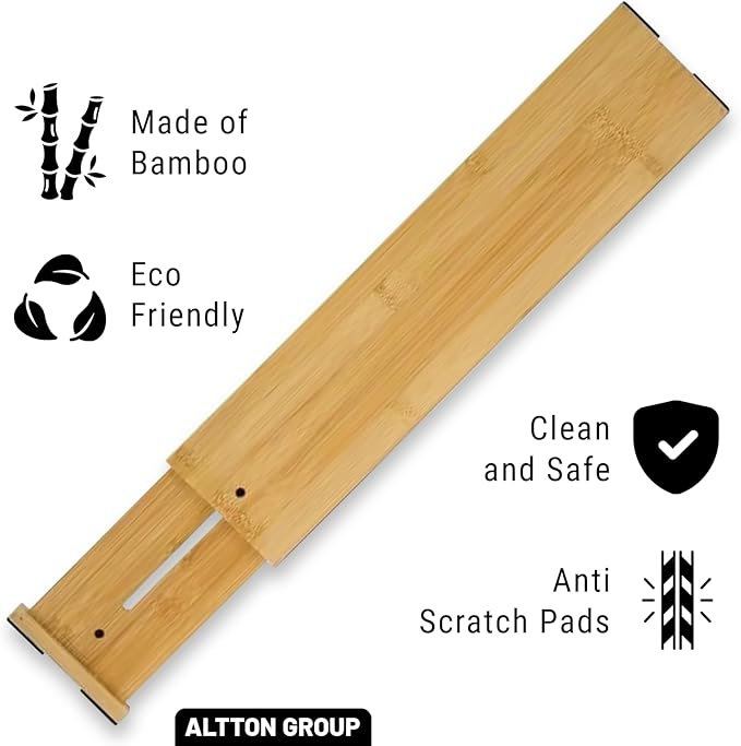 4"" High Drawer Dividers Bamboo Organization Expandable Organizers for Kitchen Bedroom Bathroom Dresser Office 4-pack, natural