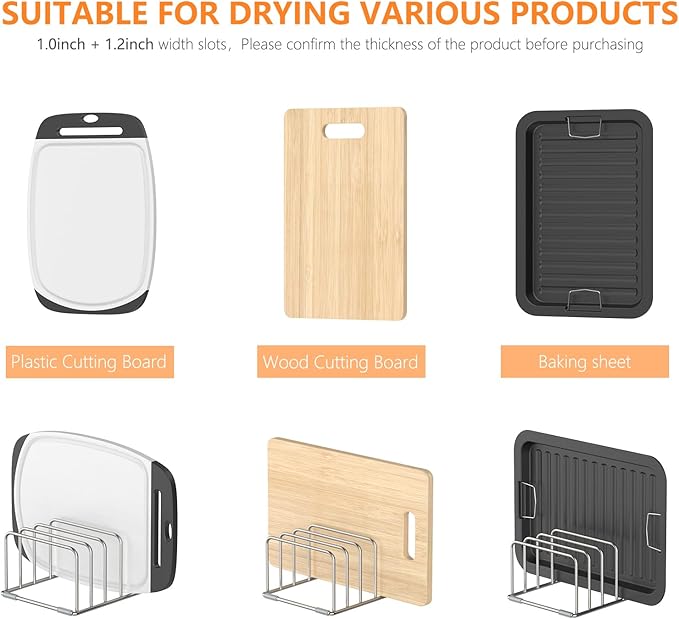Cutting Board Holder Stand, Chopping Board Storage Rack, Cutting Board Organizer, 304 Stainless Steel Chopping Board Holder, Cookie Sheets Organizer 1.0+1.2 Inch Width Slots (2 PCS)