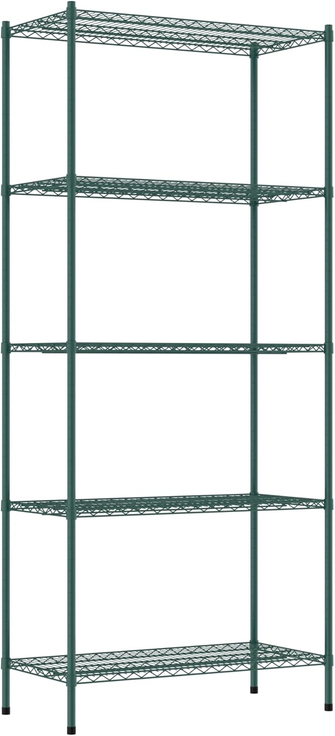 Commercial NSF Listed Green Epoxy Stationary Wire Shelving Kit 21" x 42" x 96", with 5 Shelves Perfect for Warehouse, Walk-in Refrigerator, Freezer, Grocery Store, Restaurant, Dishroom