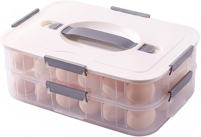 Lawnrden Container Sets, Deviled Egg Carrier 2-Layer Plastic Clear Deviled Egg Tray with Lid & Handle & Buckle Thickened 36 Holder for Fridge, Travel, Party