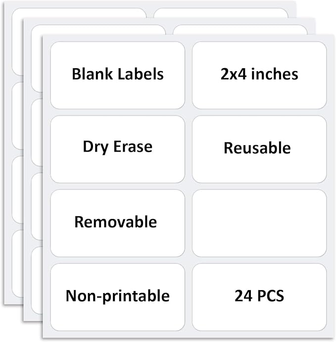Reusable Dry Erase Labels for Organizing, Storage Bin, Craft, Jars, Pantry Labels, Sticky Notes for Office School Home Gift Chioce, Removable (2x4 inches, 24PCS) (White)