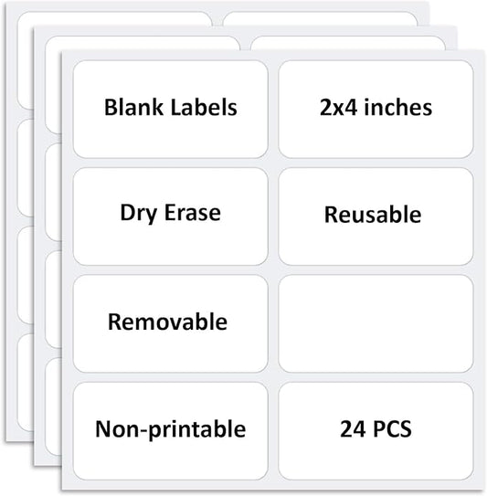 Reusable Dry Erase Labels for Organizing, Storage Bin, Craft, Jars, Pantry Labels, Sticky Notes for Office School Home Gift Chioce, Removable (2x4 inches, 24PCS) (White)