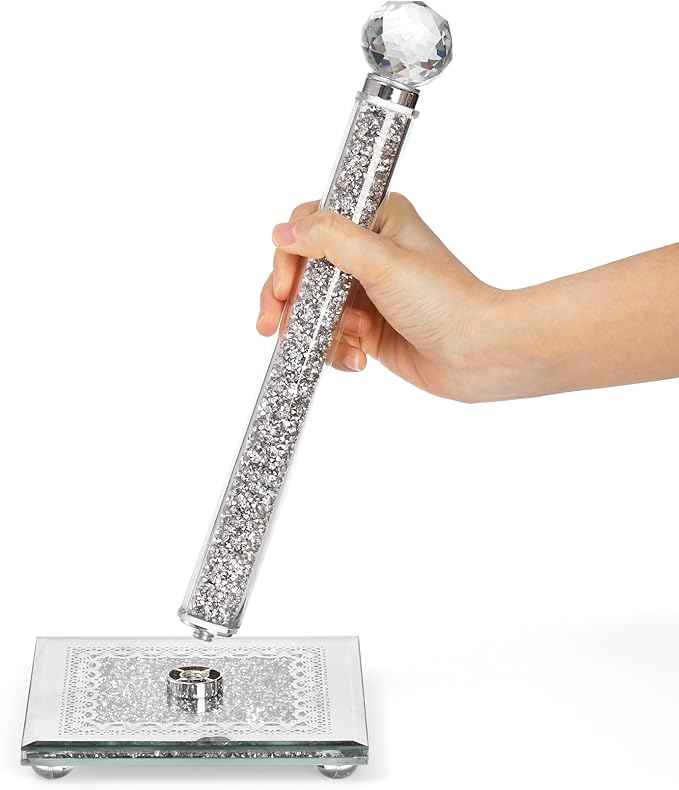 Suwimut Paper Towel Holder Countertop, Silver Paper Towel Roll Dispenser Stand Weighted Base Non Slip Filled with Sparkly Crystal Crushed Diamond for Home Kitchen Bathroom Tabletop