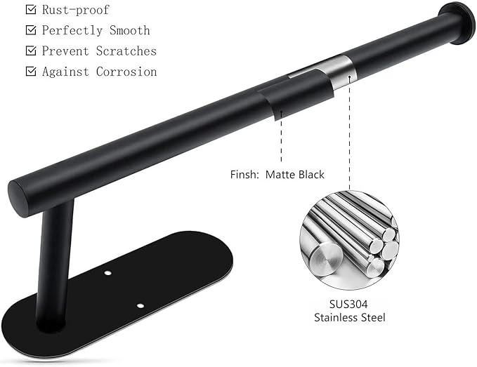 Paper Towel Holder Under Cabinet - Self Adhesive Paper Towel Roll Holder Wall Mount, Matte Black Stainless Steel Towel Paper Holder for Kitchen, Bathroom, Cabinets (2 Pcs)