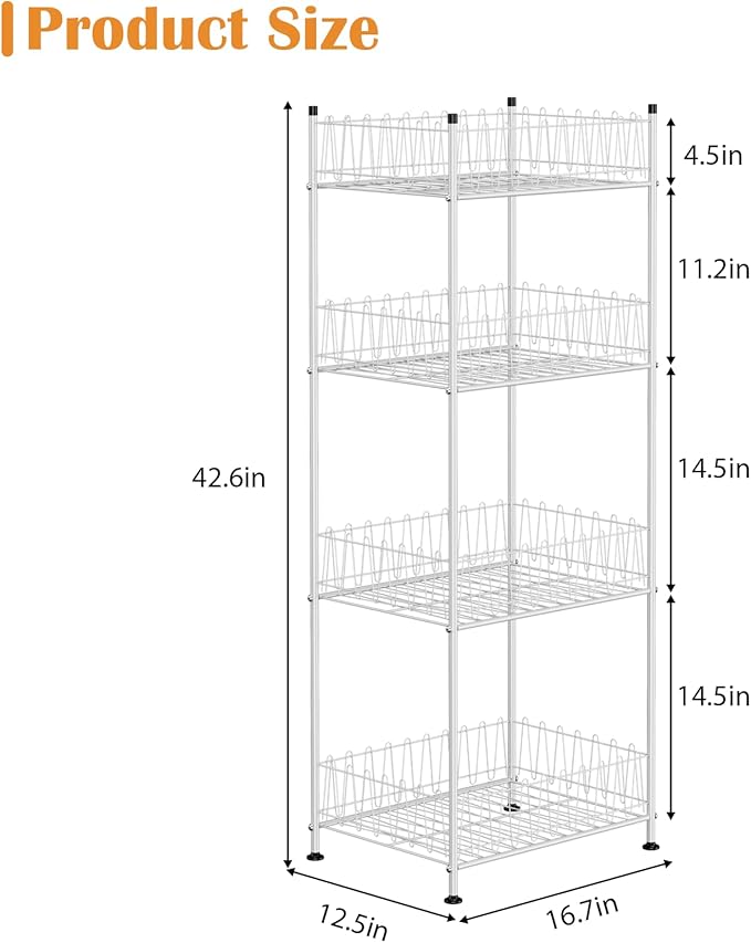ETELI Water Bottle Holder Organizer 4 Tier Drink Can Shelf Organizer Rack for Floor Freestanding Water Bottle Rack Stand Beverage Storage Shelf for Pantry Kitchen Food Storage, Silver