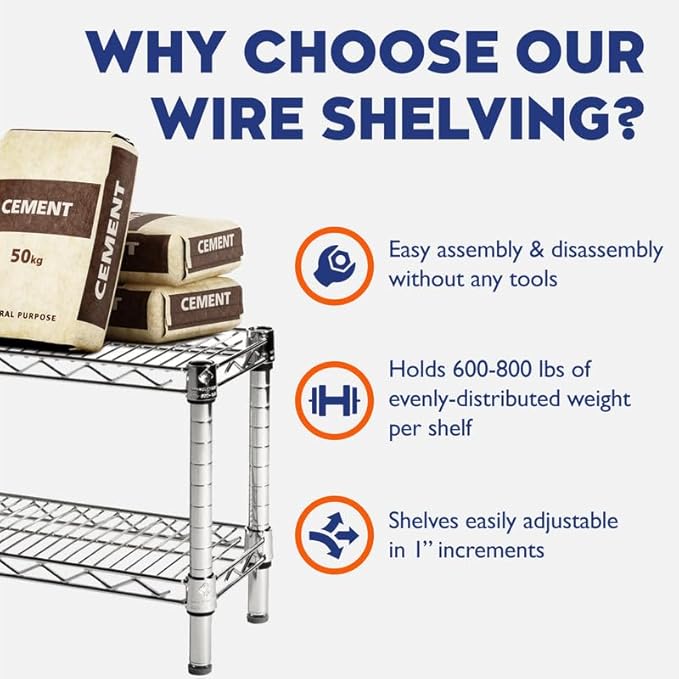 Shelving Inc. 12" d x 36" w Chrome Wire Shelving with 2 Tier Shelves, Weight Capacity 800lbs Per Shelf