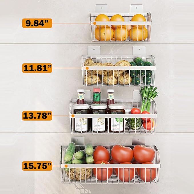 Stainless Steel Hanging Wire Basket Organizer - L 13.78Inch for Cabinet Pantry, Kitchen, Bathroom Storage