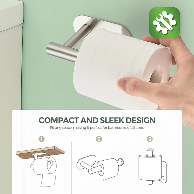 1 Pack Adhesive Toilet Roll Stand - Brushed Nickel SUS304 Stainless Steel, Rustproof Toilet Paper Holder No Drilling Tissue Holder for Kitchen Bathroom Wall Mount
