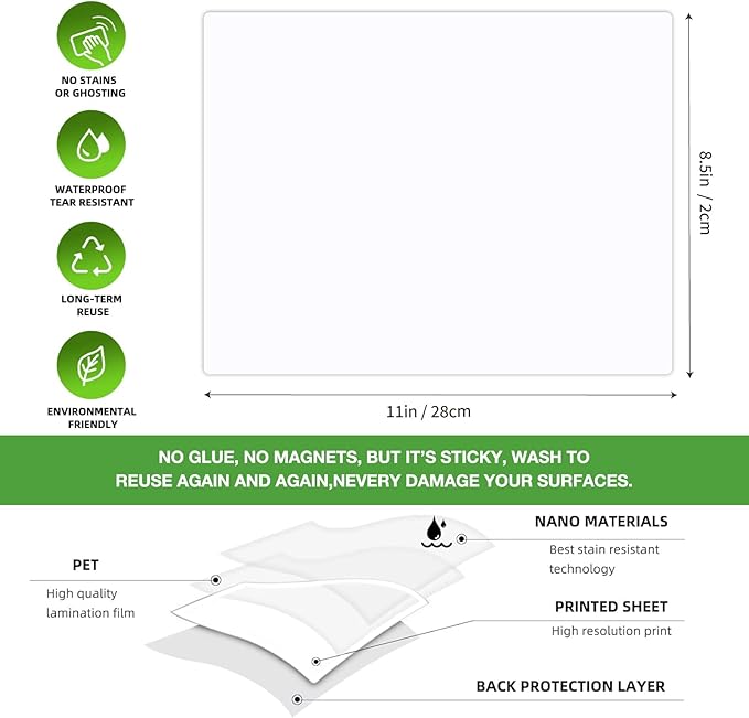 SVNOOC Multi-Use White Board Dry Erase Board Stickers for Wall Refrigerator Door Home Office Classroom, Reusable Lapboards, 8.5x11 inches, 3 Pack