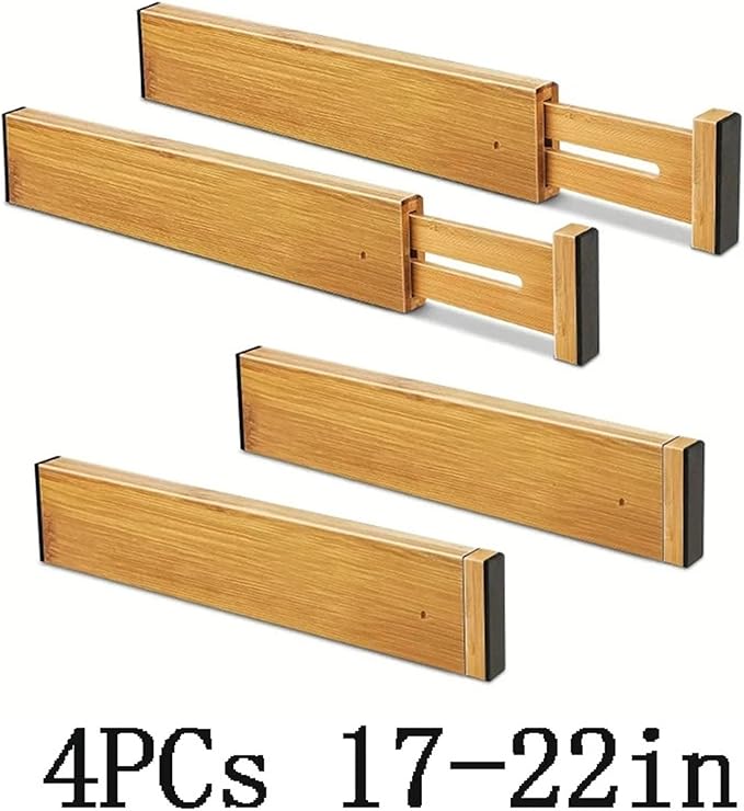 Bamboo Drawer Dividers Organizers Adjustable Expandable Spring Loaded Separators For Kitchen Bedroom Dresser Offic(4PCs 17-22in)
