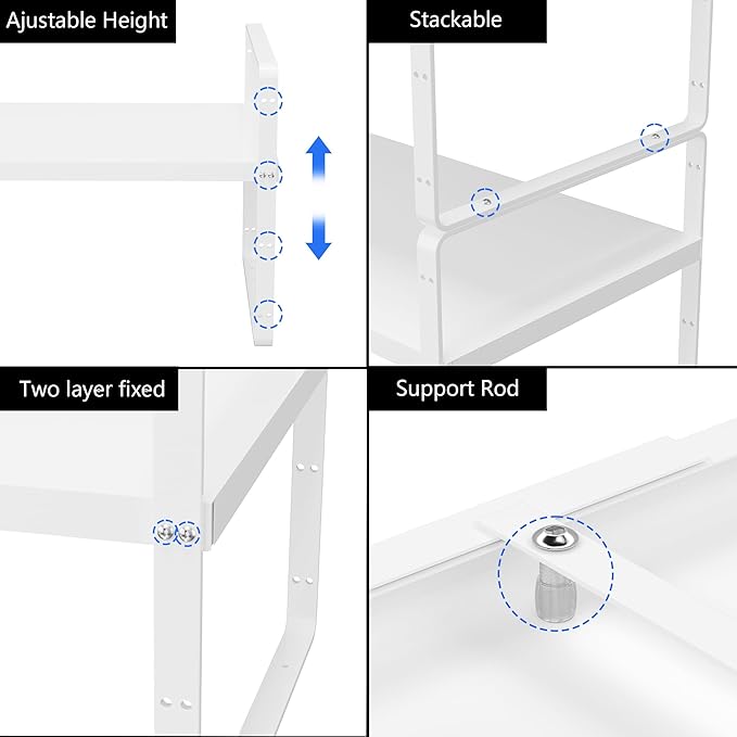 SANNO Expandable Kitchen Shelf Organizers, Large Kitchen Cupboard Organizer Stackable Counter Shelf Spice Rack Expandable Shelves,Pantry Storage Organization, White,1 pack