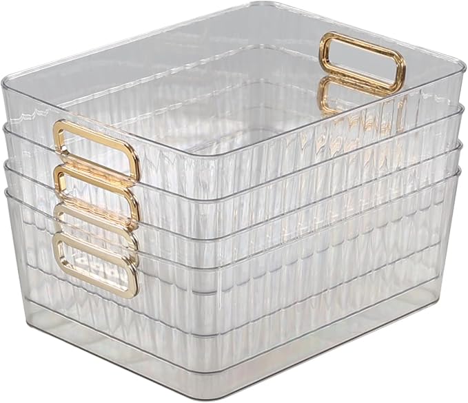 Clear Plastic Storage Bin, 4 Pack Pantry Organizer Containers