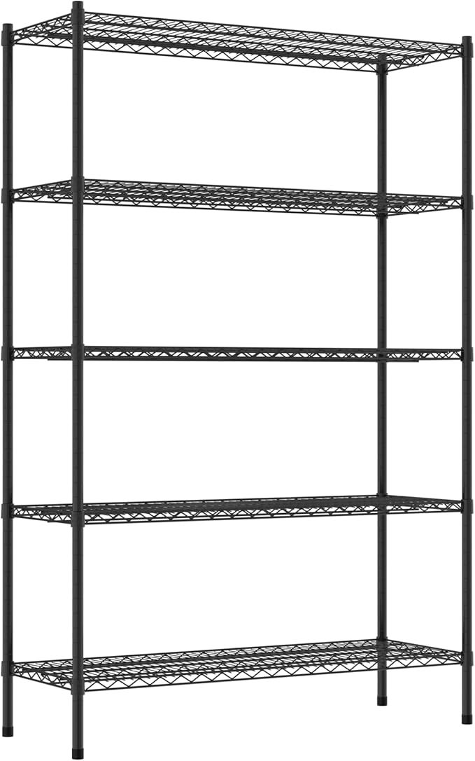 Commercial NSF Listed Black Epoxy Stationary Wire Shelving Kit 18" x 48" x 74", with 5 Shelves Perfect for Warehouse, Walk-in Refrigerator, Freezer, Grocery Store, Restaurant, Dishroom