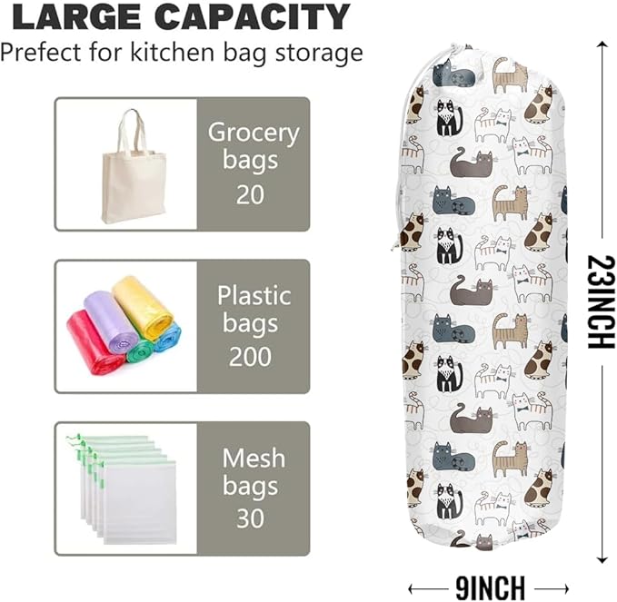 Cats Cute Cat Plastic Bag Storage Organizer - Grocery Bag Holders for Kitchen Decor, Gifts for Women, Mom, Grandma