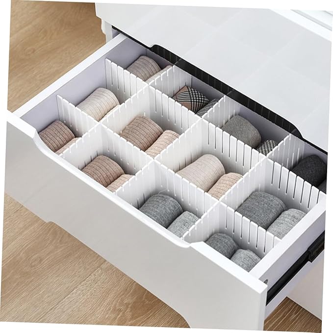 VILLCASE 12pcs Adjustable Plastic Drawer Dividers for Organizing Freely Compartments for Socks Underwear and Towels