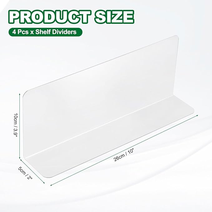 uxcell 4pcs Clear Shelf Dividers, 10"x3.9" Plastic L-Shaped Shelf Separator, Transparent Organizer Divider for Supermarket Store Commodity Classification
