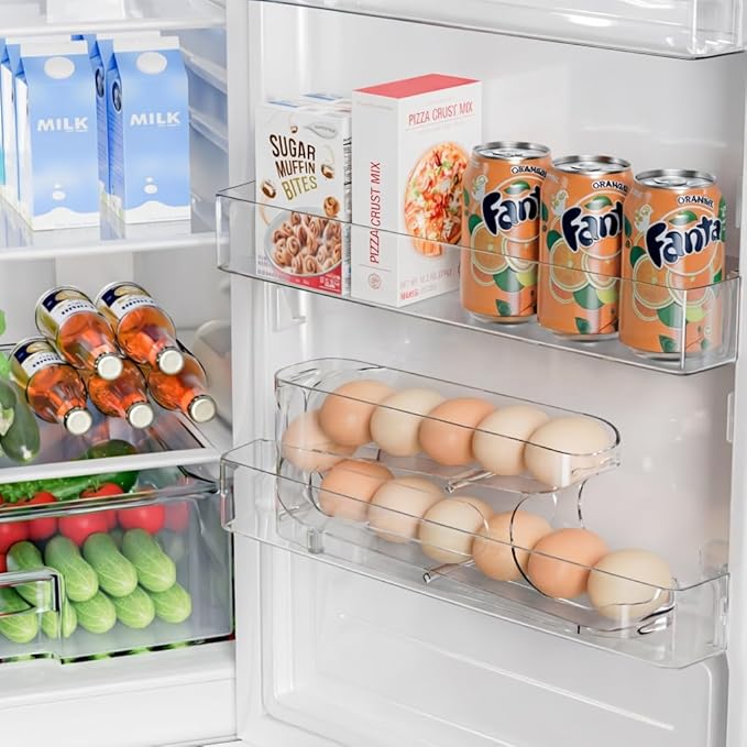 Egg Holder for Fridge, Auto Rolling Egg Storage Organizer for Refrigerator, Clear Space Saving Container, Dispenser - FIFO Egg Roller for Eggs 12 Count