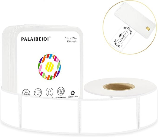 PALAIBEIQI 1x2 Inch Thermal Labels,500PCS Rectangle Stickers,Waterproof Removable Blank Stickers for Address,Jars,Freezer Containers & Pantry Organization,White