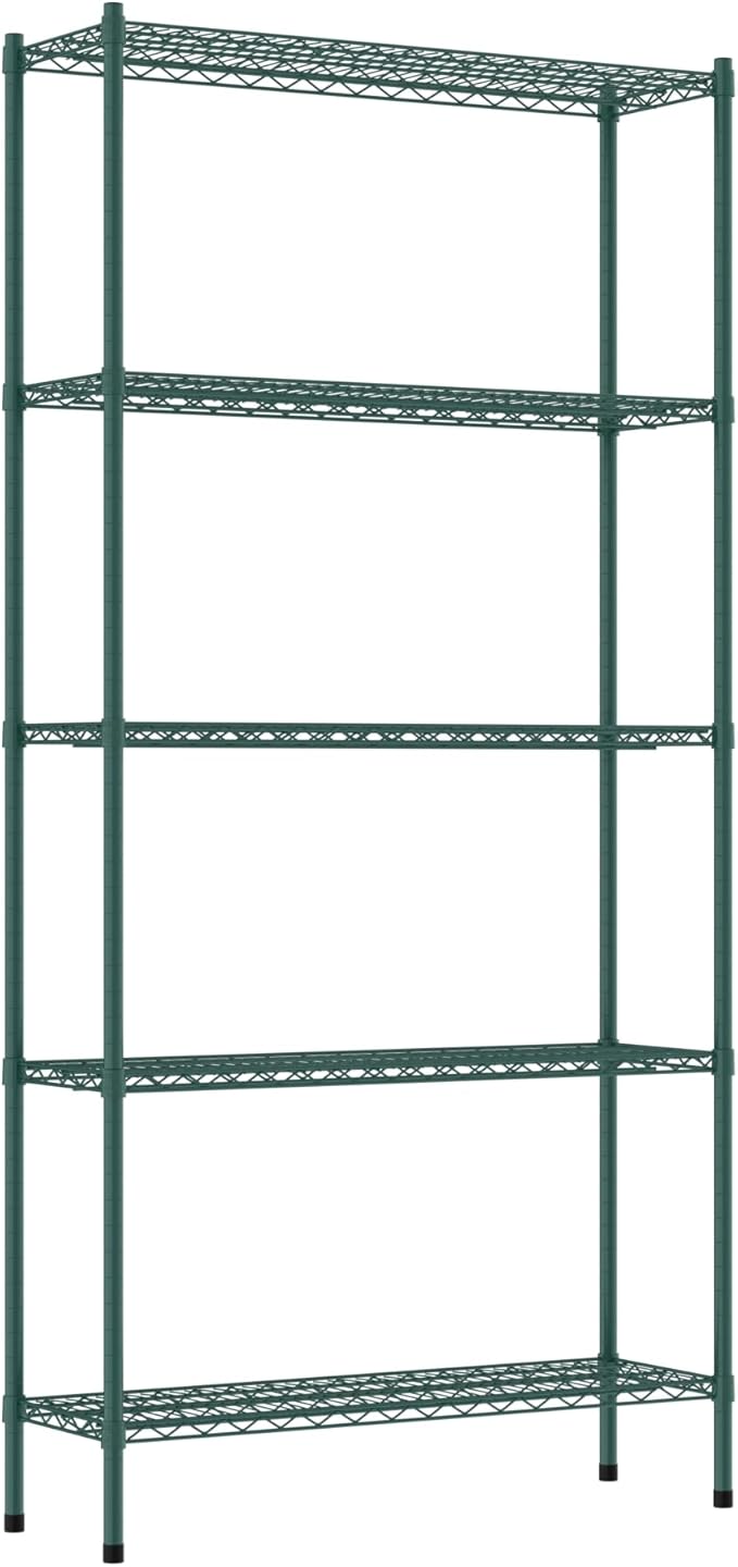 Commercial NSF Listed Green Epoxy Stationary Wire Shelving Kit 14" x 42" x 86", with 5 Shelves Perfect for Warehouse, Walk-in Refrigerator, Freezer, Grocery Store, Restaurant, Dishroom