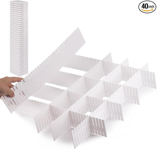 Ohlove 40Pcs Drawer Organizer Dividers 17"x2.8" Adjustable Storage Organizer Separator for Socks, Underwear, Makeup, Kitchen, Dresser