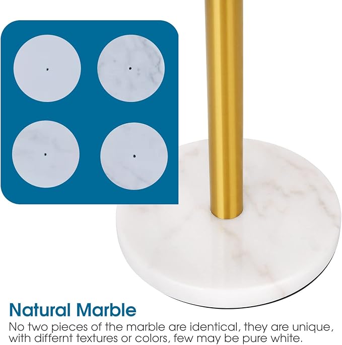 Paper Towel Holder Stand, One-Handed Ripping Paper Towel Roll Holder Countertop, Heavy Marble Base, NOT Tip Over - (Marble Base, Gold)