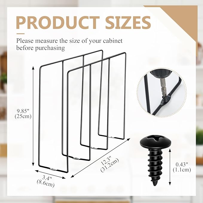 Blulu U Shaped Cookie Sheet Organizer for Cabinet Baking Sheet Organizer Kitchen Cabinet Dividers Vertical Chrome Pan Rack Storage Wires Tray Dividers Face Opening of 3.5"(Black,2 Pcs)