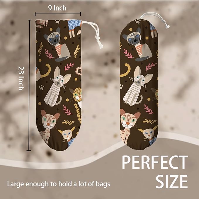 Cartoon Cat Plastic Bag Holder, Wall Mount Plastic Bags Organizer Dispenser, Grocery Bags Storage Holder for Home Kitchen Camper, Housewarming Gifts, Kitchen Pattern Garbage Bag 39