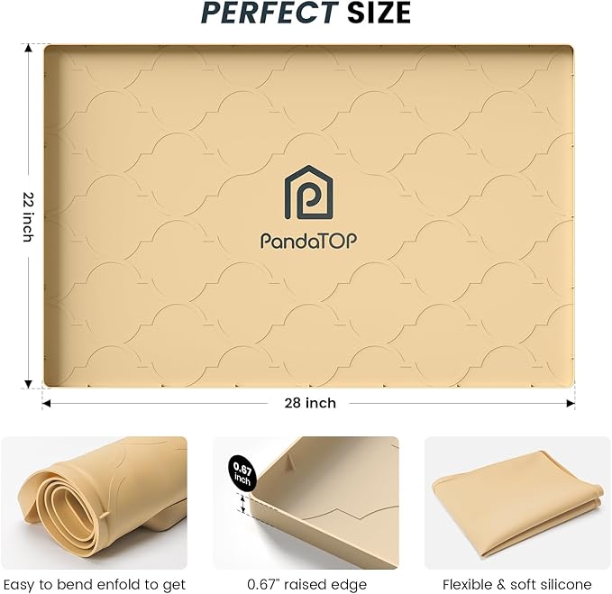 Under Sink Mat, 34" x 22" Silicone Kitchen Cabinet Tray, Waterproof & Flexible Under Sink Liner for Kitchen Bathroom and Laundry Room(Beige)