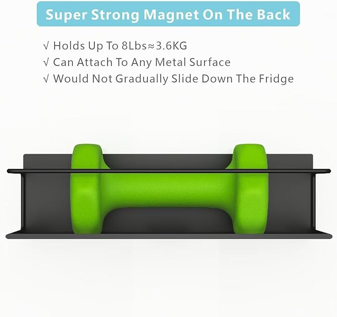 Roysili Magnetic Spice Rack For Refrigerator, Space Saving Magnetic Shelf For Fridge Black 2 Pack