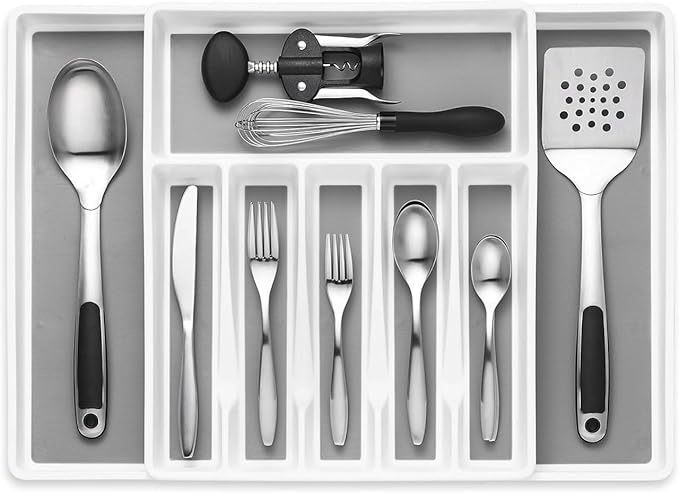 Expandable Cutlery Drawer Organizer, Flatware Drawer Tray for Silverware, Serving Utensils, Multi-Purpose Storage for Kitchen, Office, Bathroom Supplies